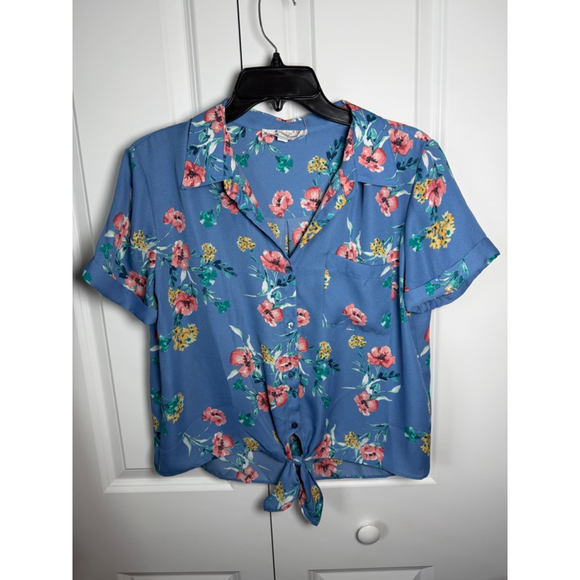 Pink Rose Tops - Pink Rose Blue Floral Button Down Shirt M